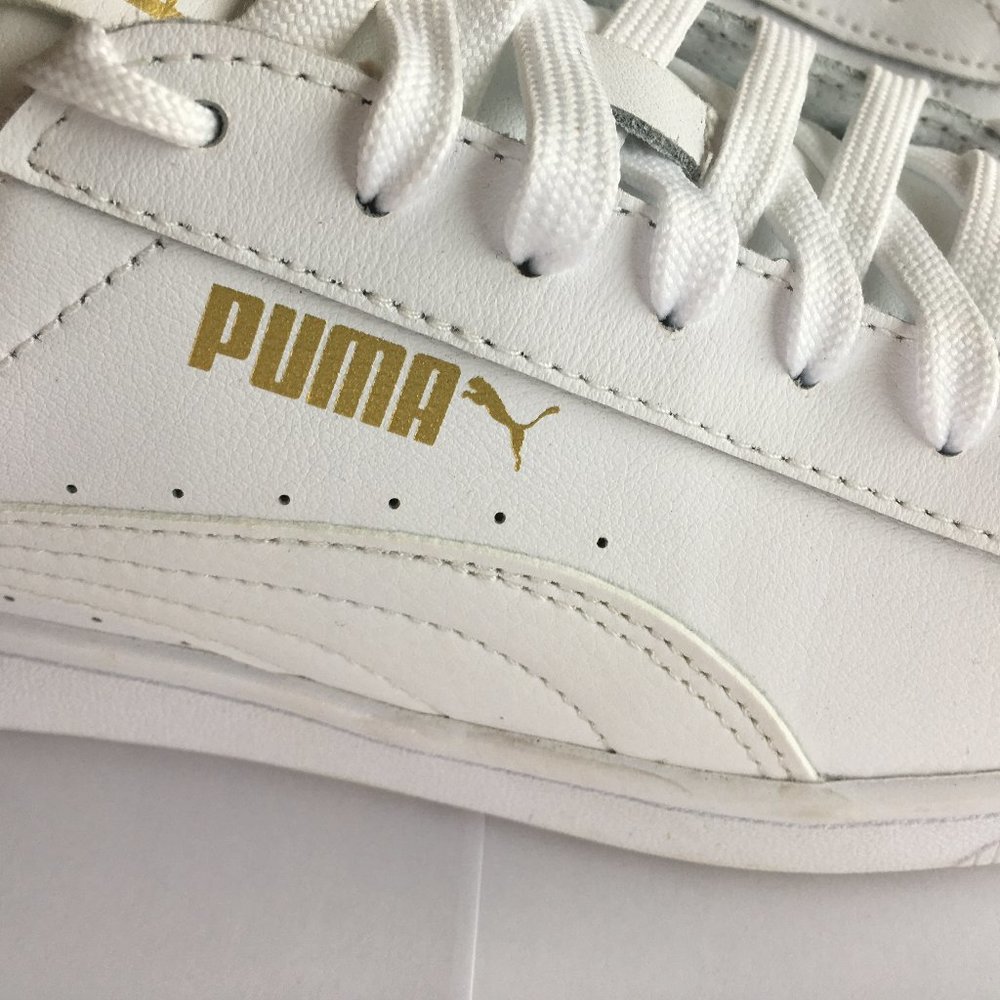 Puma Size 8 Soft Foam Optimal Comfort White/Gold Sneakers